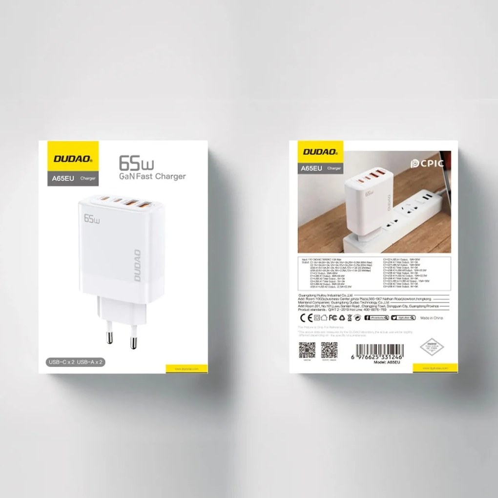 Incarcator retea GaN 2xUSB-A si 2xTypeC,PD,65W DUDAO 156313