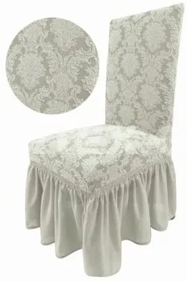 Set 6 huse elastice pentru scaune, cu volanas, model Jacquard Alb