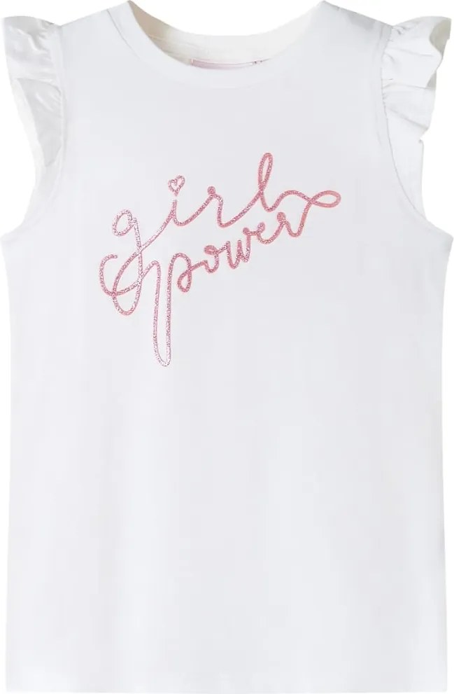 vidaXL Tricou pentru copii, mâneci cu volane, ecru, 140