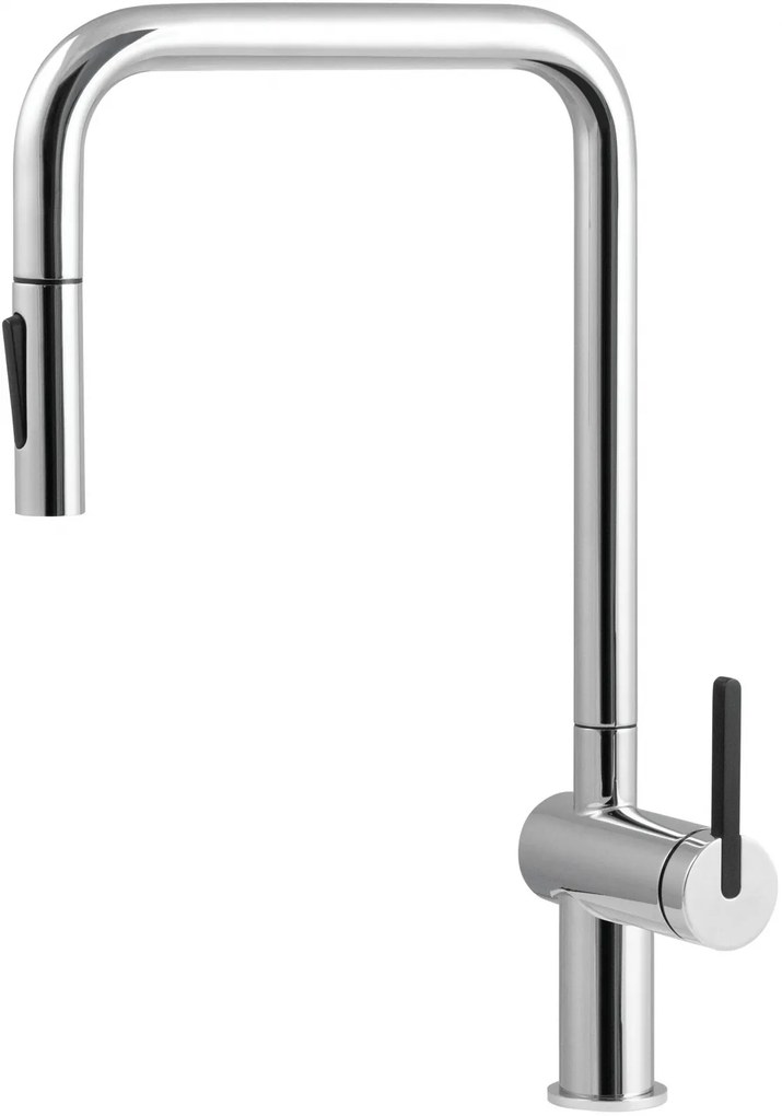 Baterie pentru chiuveta bucatarie, crom, cap mixer, 2 tipuri de jet, dus extractabil, Deante Momi Crom