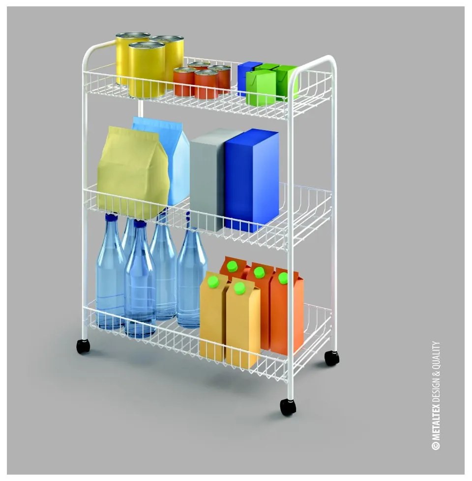 Cărucior mobil cu 3 rafturi pentru baie Metaltex Laundry, 31 x 84 cm