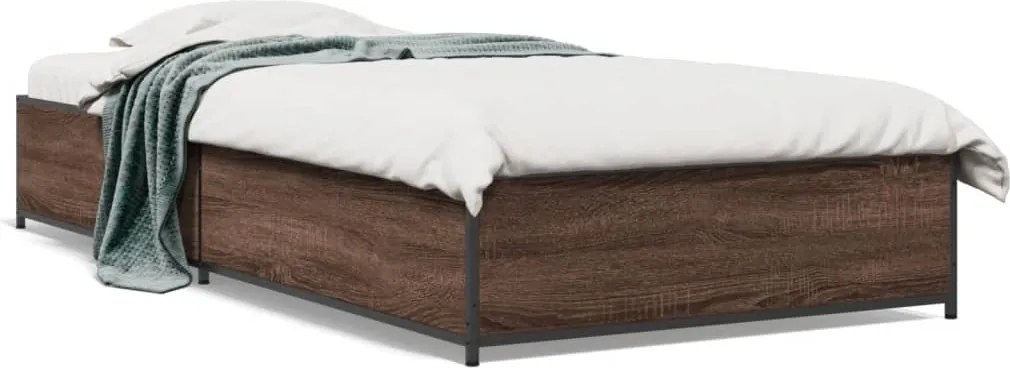 vidaXL Cadru de pat, stejar maro, 90x190 cm, lemn prelucrat și metal