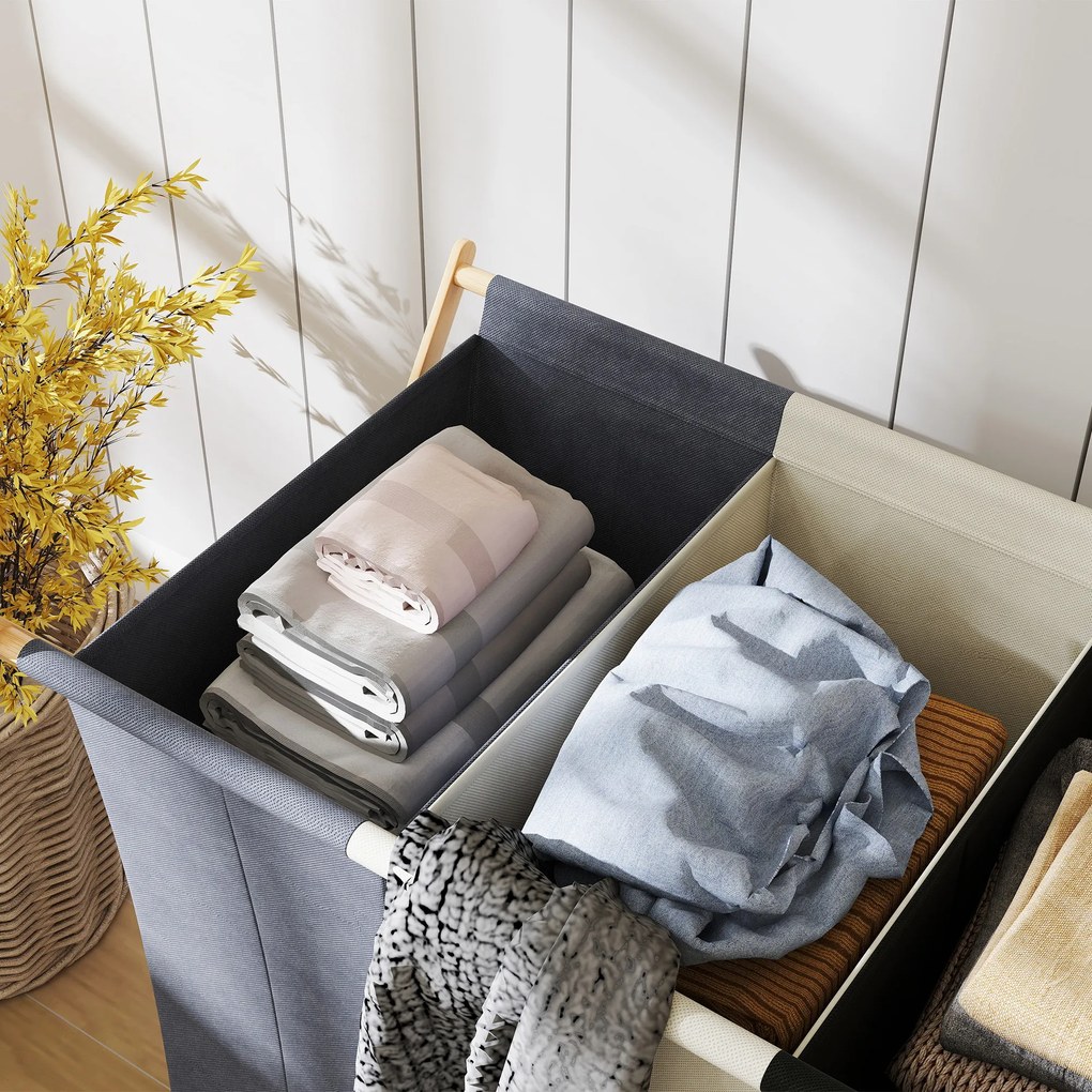 HOMCOM Coș de rufe pliabil 129L cu 3 compartimente și cadru X pentru dormitor, baie sau utilități. | Aosom Romania