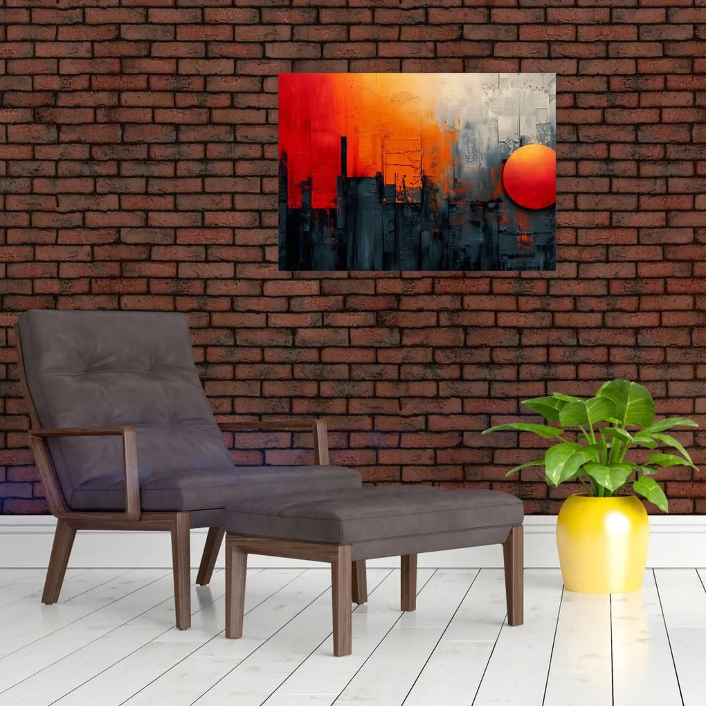 Tablou pe sticlă - Pictura abstractă a orașului (70x50 cm)