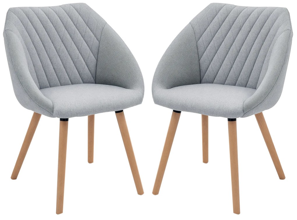 HOMCOM Set de 2 Scaune de Dining Design scandinav, Picioare subtiri din lemn de fag, Scaun cu spătar și brațe ergonomice, Gri | Aosom Romania