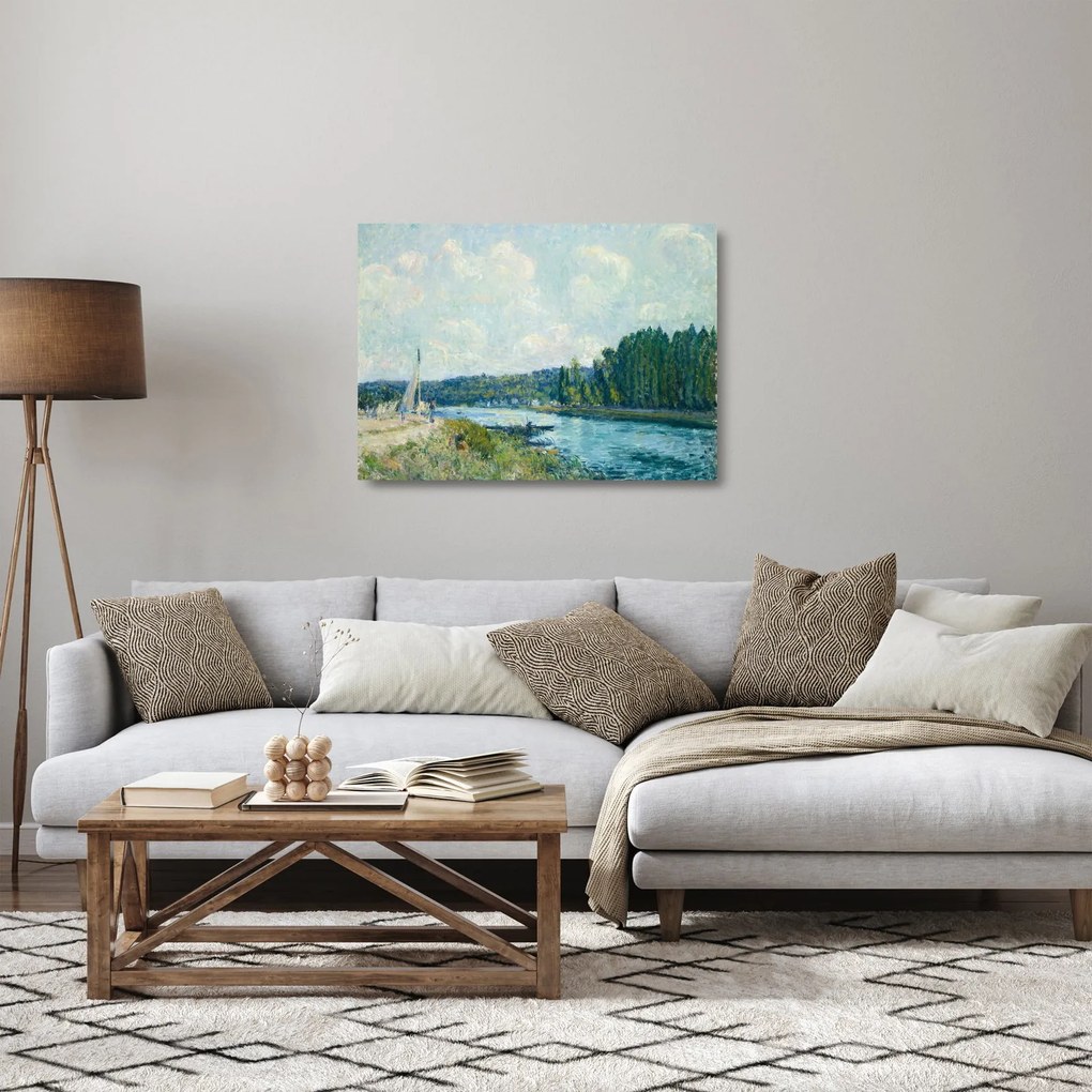 Tablou pe sticlă - Alfred Sisley, The Banks of the Oise, reproducere (70x50 cm)