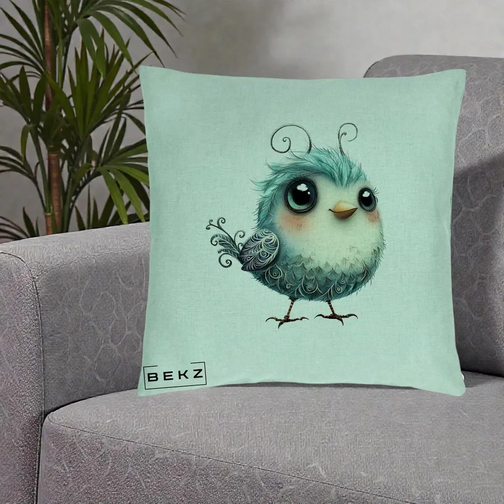 Perna Decorativa Pui Teal cu Aripioare Ornamentale, 40x40 cm, Verde Menta, Husa Detasabila, Perna Inclusa, BEKZ®