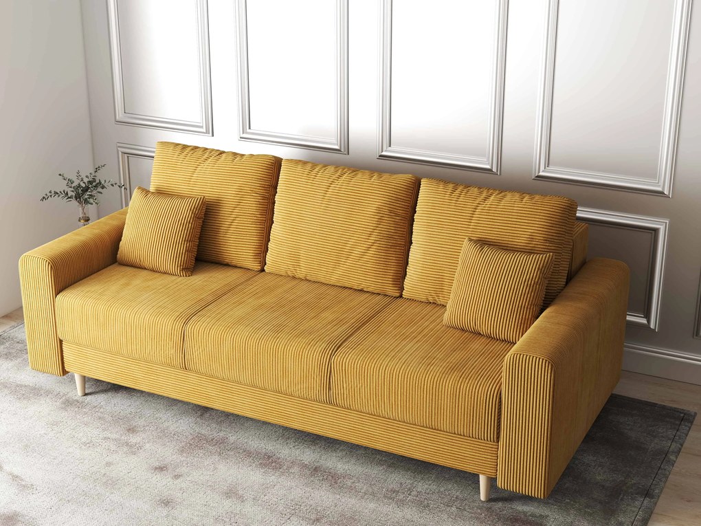 Canapea extensibilă dumonde cu ladă de depozitare si sezut confortabil din spuma high-density, Kronos Zoom Mustar 210x100 cm