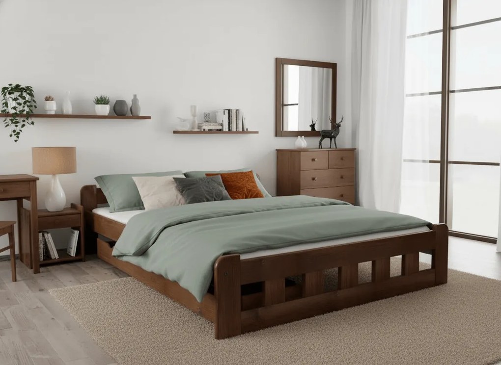 Pat inalt Naomi 160x200 cm, stejar Saltele: Fara saltea, Somiera pat: Cu lamele drepte