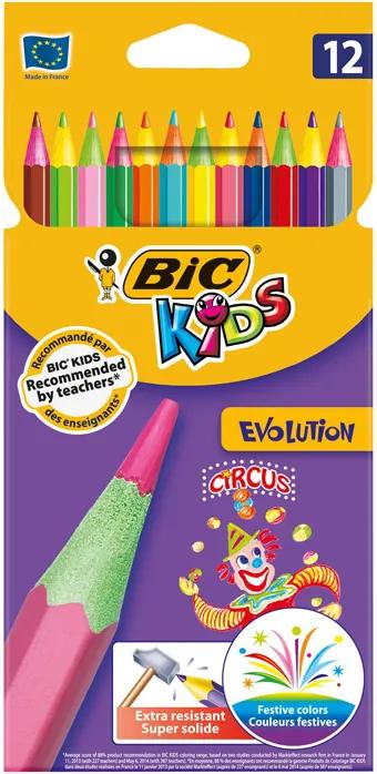 Creioane colorate 12 culori Bic Evolution Circus