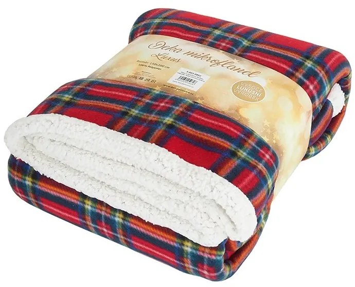Patura din microplus imitatie de miel BUFFALO TARTAN rosie Dimensiune: 150 x 200 cm