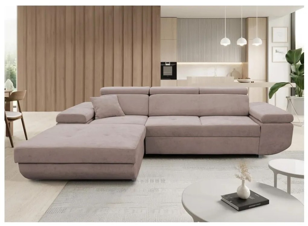 Colțar extensibil în L CASTELO, cu spațiu de depozitare, varianta stânga, bej