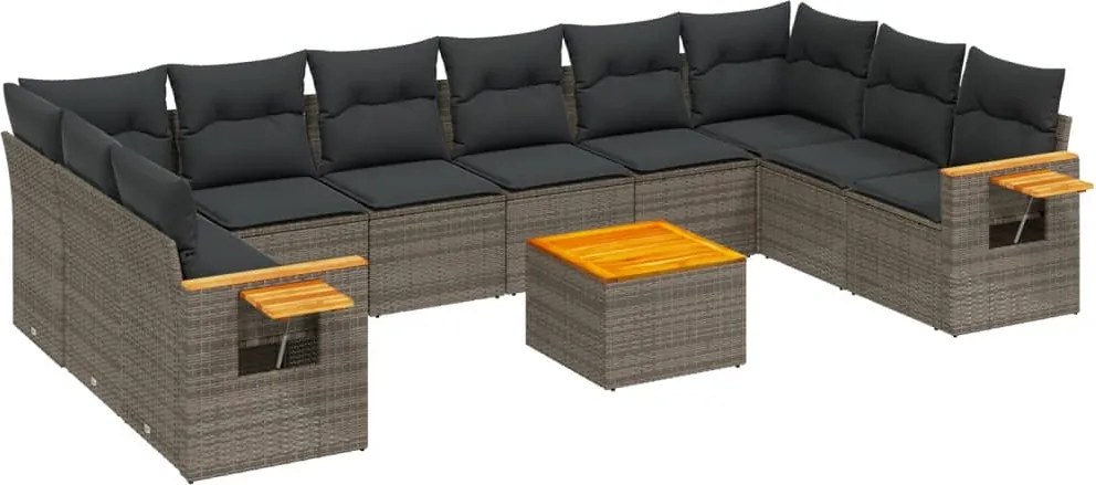 vidaXL Set canapele de grădină cu perne, 11 piese, gri, poliratan
