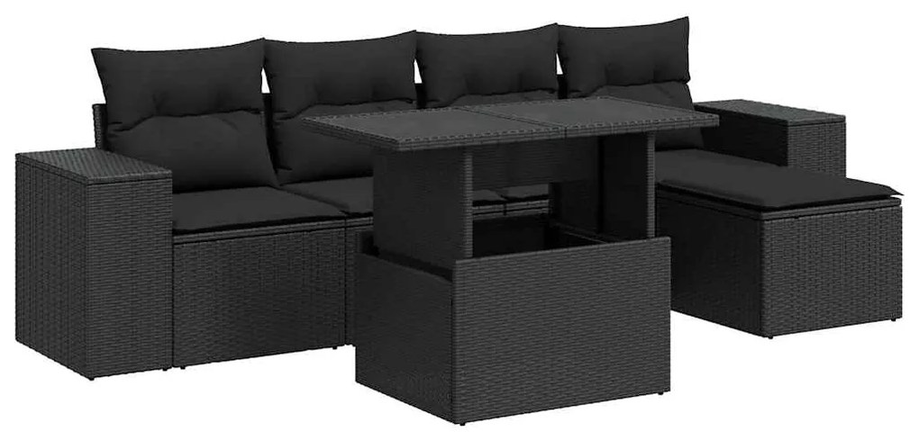 3326776 vidaXL Set mobilier de grădină cu perne, 6 piese, negru, poliratan