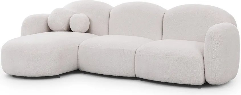 Colțar crem cu tapițerie din țesătură bouclé (cu colț pe partea stângă/cu șezlong) Orbit – Ropez