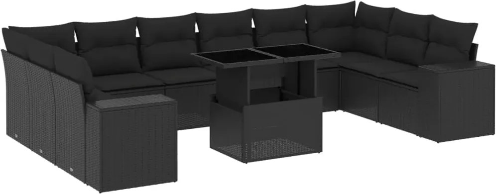 vidaXL Set canapele de grădină cu perne, 11 piese, negru, poliratan