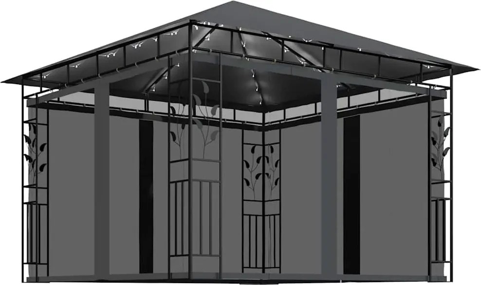 vidaXL Pavilion cu plasă anti-țânțari&lumini LED, antracit, 3x3x2,73 m