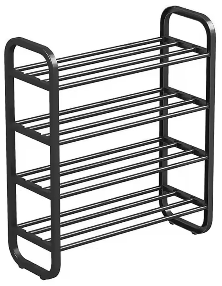 Pantofar, 4 rafturi, negru, metal plastic 61 cm, 58 cm, 23 cm, negru