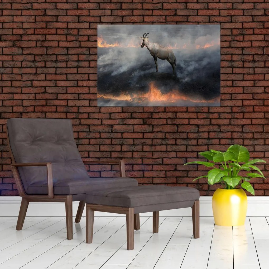 Tablou cu capră de munte în foc (90x60 cm)