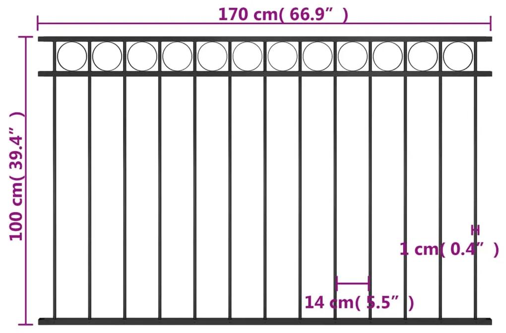 Panou de gard, negru, 1,7 x 1 m, otel 1, 1.7 x 1 m