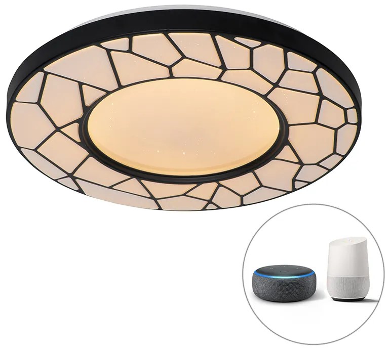 Plafoniera inteligentă neagră 49 cm cu LED și dimmer - Luka