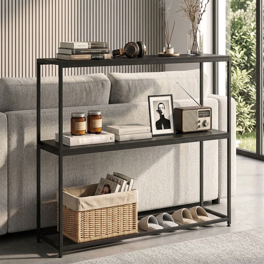 HOMCOM Consolă din oțel 2 etajere Design modern pentru living intrare coridor 100 x 30 x 87 cm Negru | Aosom Romania