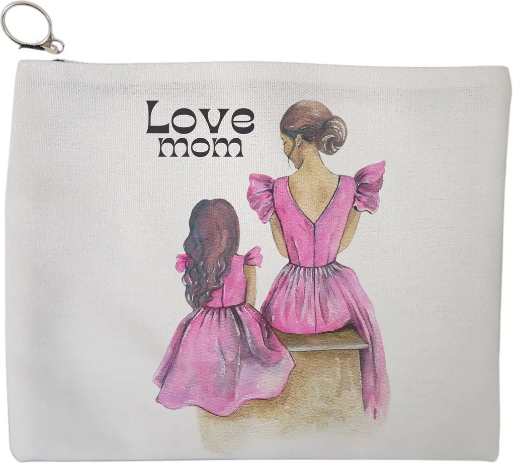Portfard Cosmetice tip Plic, model Love Mom, 23x18 cm, Alb, BEKZ®