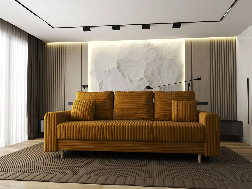 Canapea extensibilă dumonde cu ladă de depozitare si sezut confortabil din spuma high-density, Kronos Ambience Mustar 210x100 cm