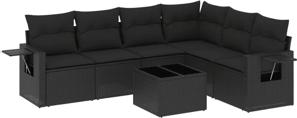 vidaXL Set canapele de grădină cu perne, 7 piese, negru, poliratan
