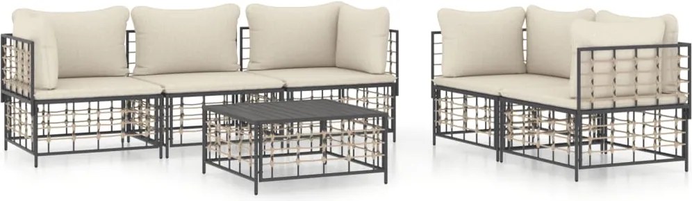 vidaXL Set șezlonguri de grădină 6 piese cu perne, antracit, poliratan