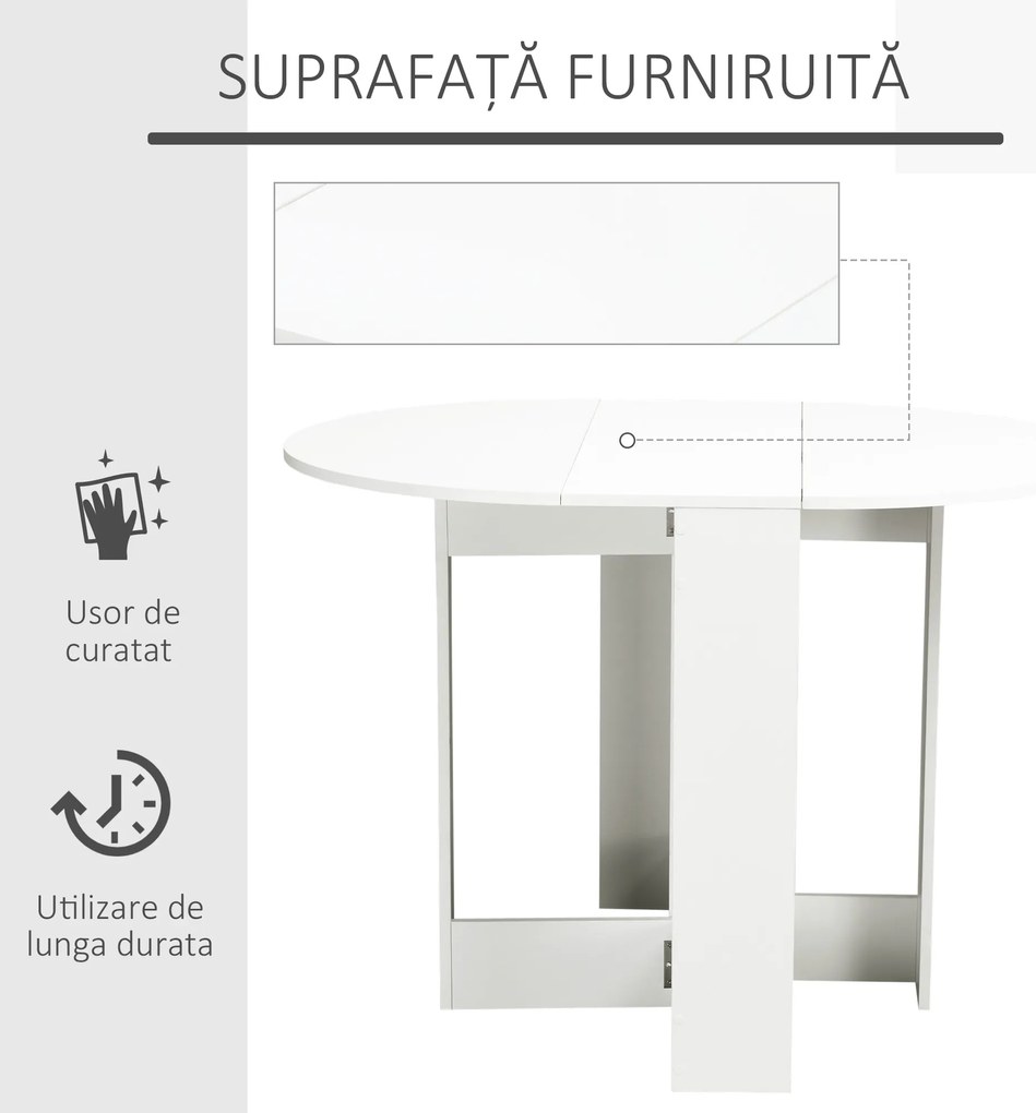 Masuta Pliabila cu Economie de Spatiu pentru 2 Persoane, cu fixare cu balamale, din PAL si metal, Alba HOMCOM | Aosom Romania