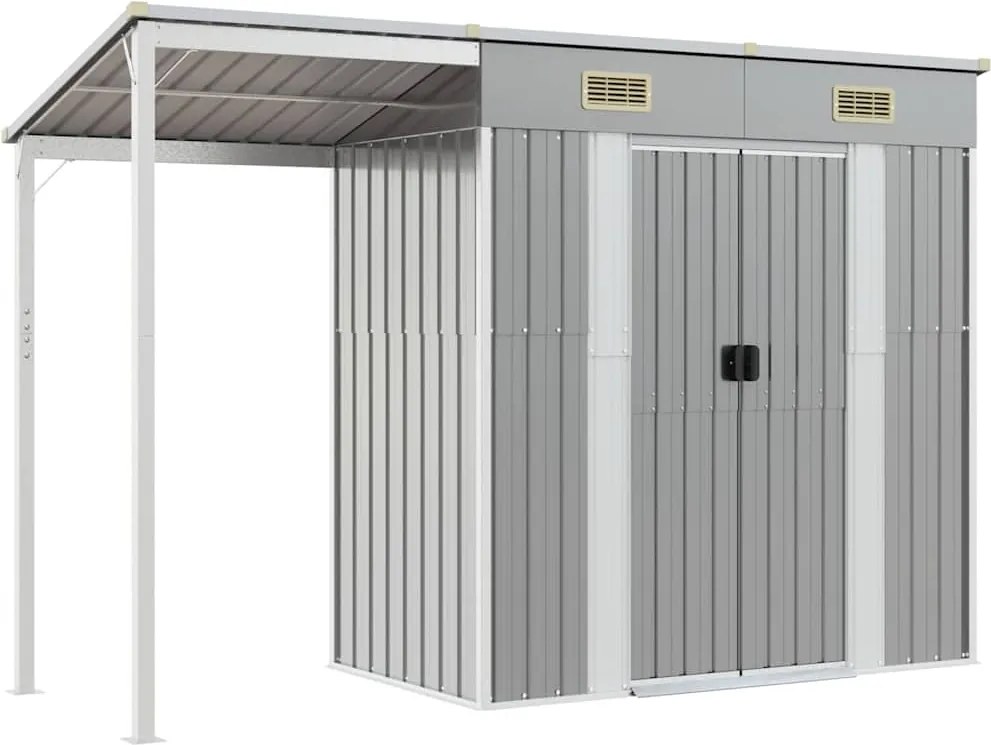 vidaXL Șopron de grădină cu acoperiș extins, gri deschis, 277x107x181 cm, oțel