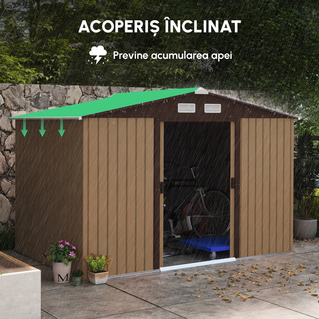 Outsunny casuta ustensile, magazie de gradina, sopron pentru unelte de exterior 277x195x192cm, Maro | Aosom Romania