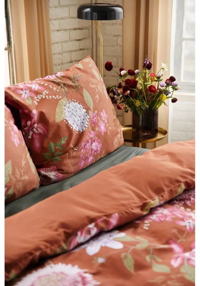 Lenjerie de pat din bumbac satinat pentru pat single Bonami Selection Blossom, 140 x 220 cm, maro teracotă