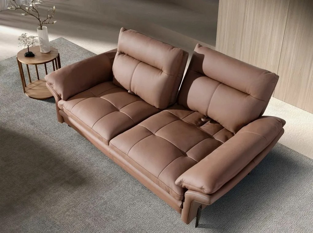 Canapea 2 locuri, tapitata cu piele naturala, spatar rabatabil Maro