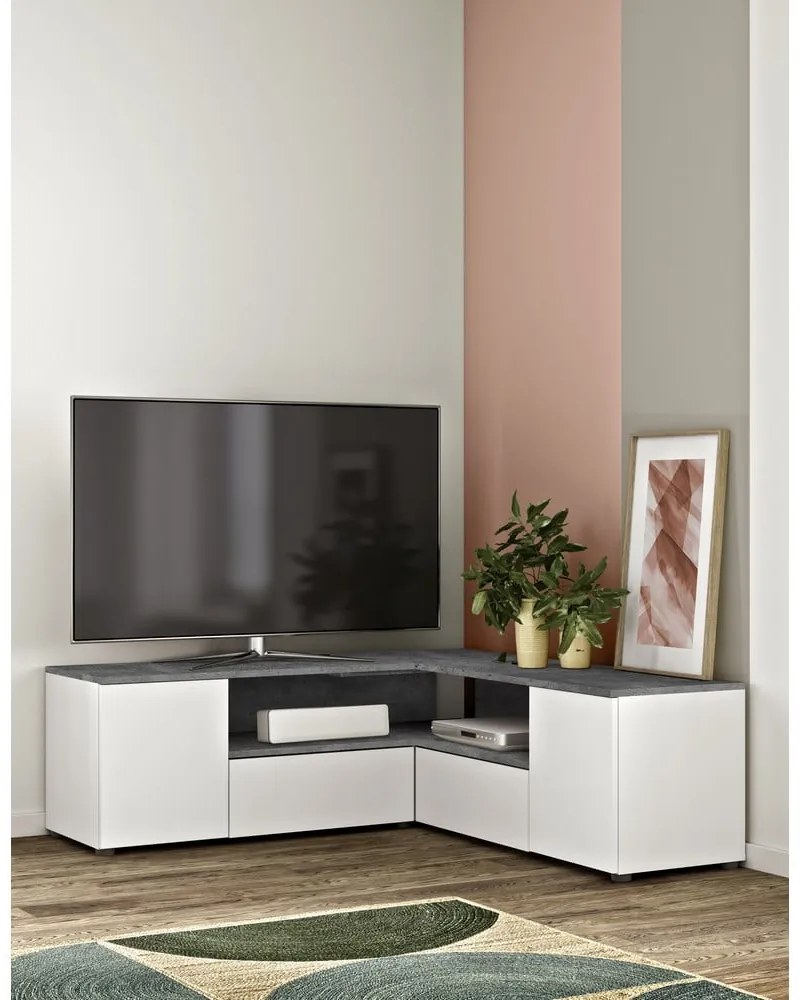 Comodă TV alb-gri cu aspect de beton 130x46 cm Angle – TemaHome