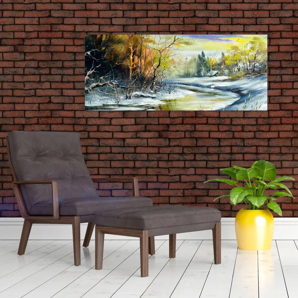 Tablou - Râu de iarnă, pictură în ulei (120x50 cm)