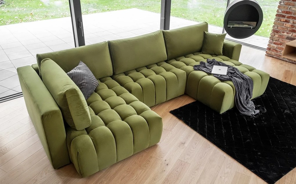 Colțar lemn masiv Formă U Extensibil Bonnie 350x170cm Personalizabil - Flores 05, Dreapta