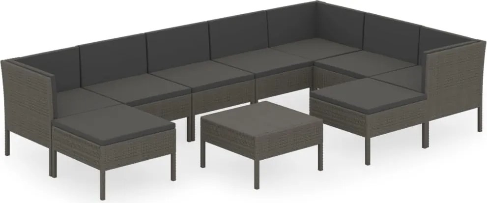 vidaXL Set mobilier de grădină cu perne, 10 piese, gri, poliratan