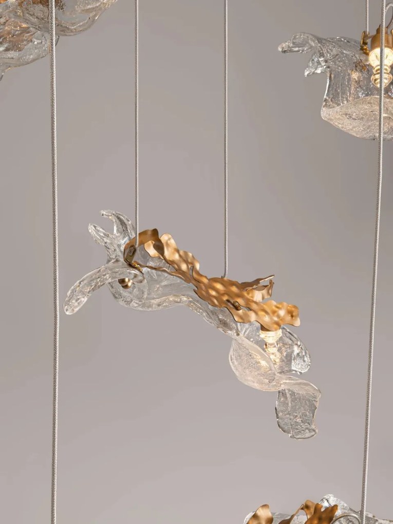 Lustra casa scarii LED otel auriu si sticla transparenta AVESA
