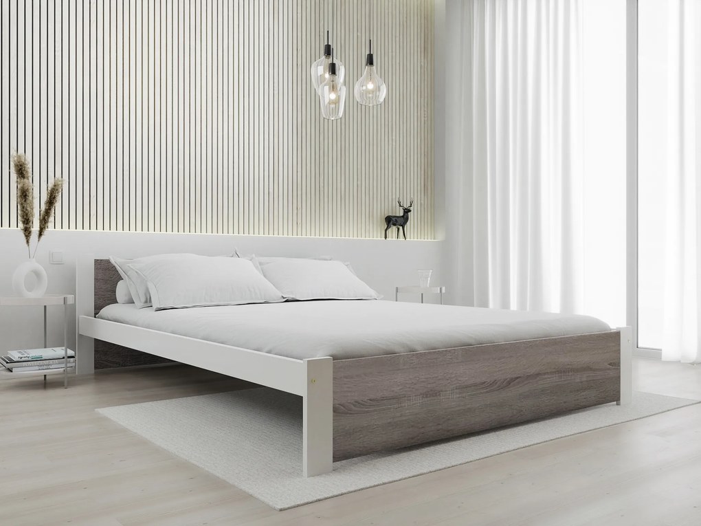 Pat IKAROS 140 x 200 cm, alb/dub trufa Saltea: Saltea Coco Maxi 20 cm, Somiera: cu somiera din laturi