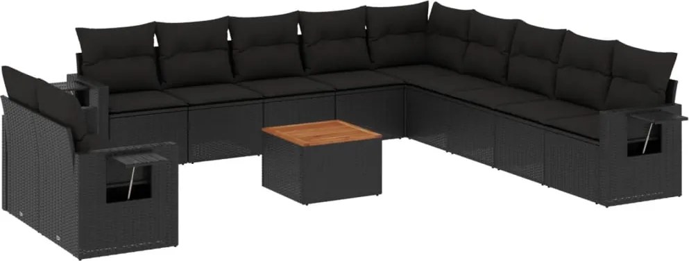 vidaXL Set canapele de grădină, 12 piese, cu perne, negru, poliratan