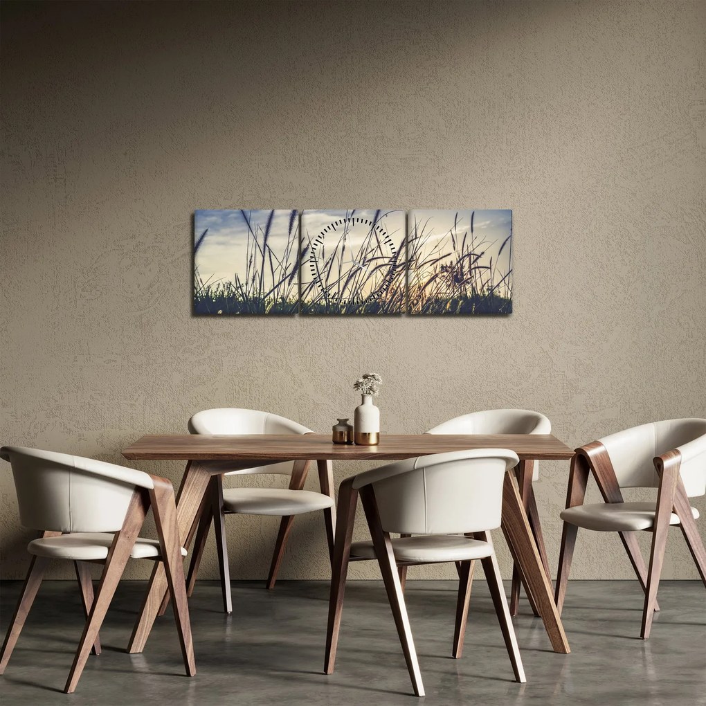 Tablou cu flori de câmp (cu ceas) (90x30 cm)