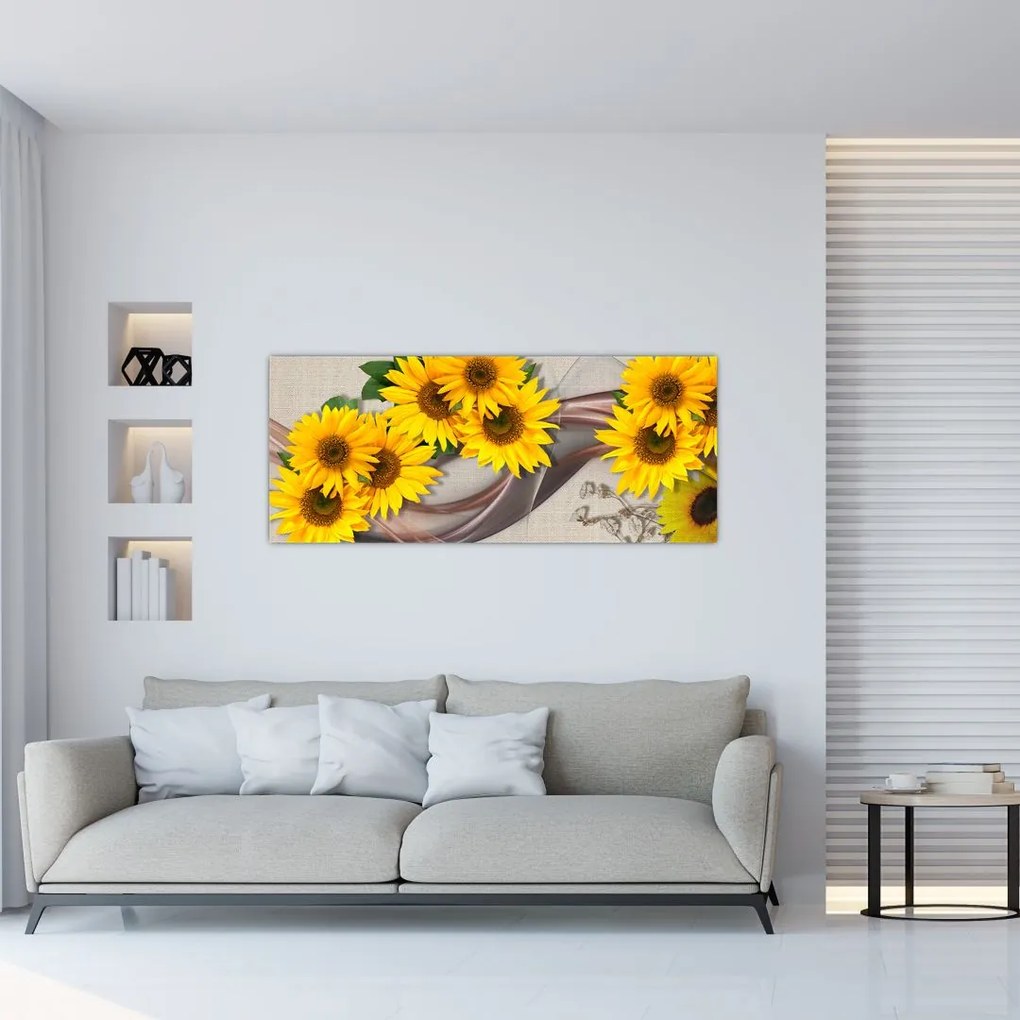 Tablou - Flori strălucitoare de floare soarelui (120x50 cm)