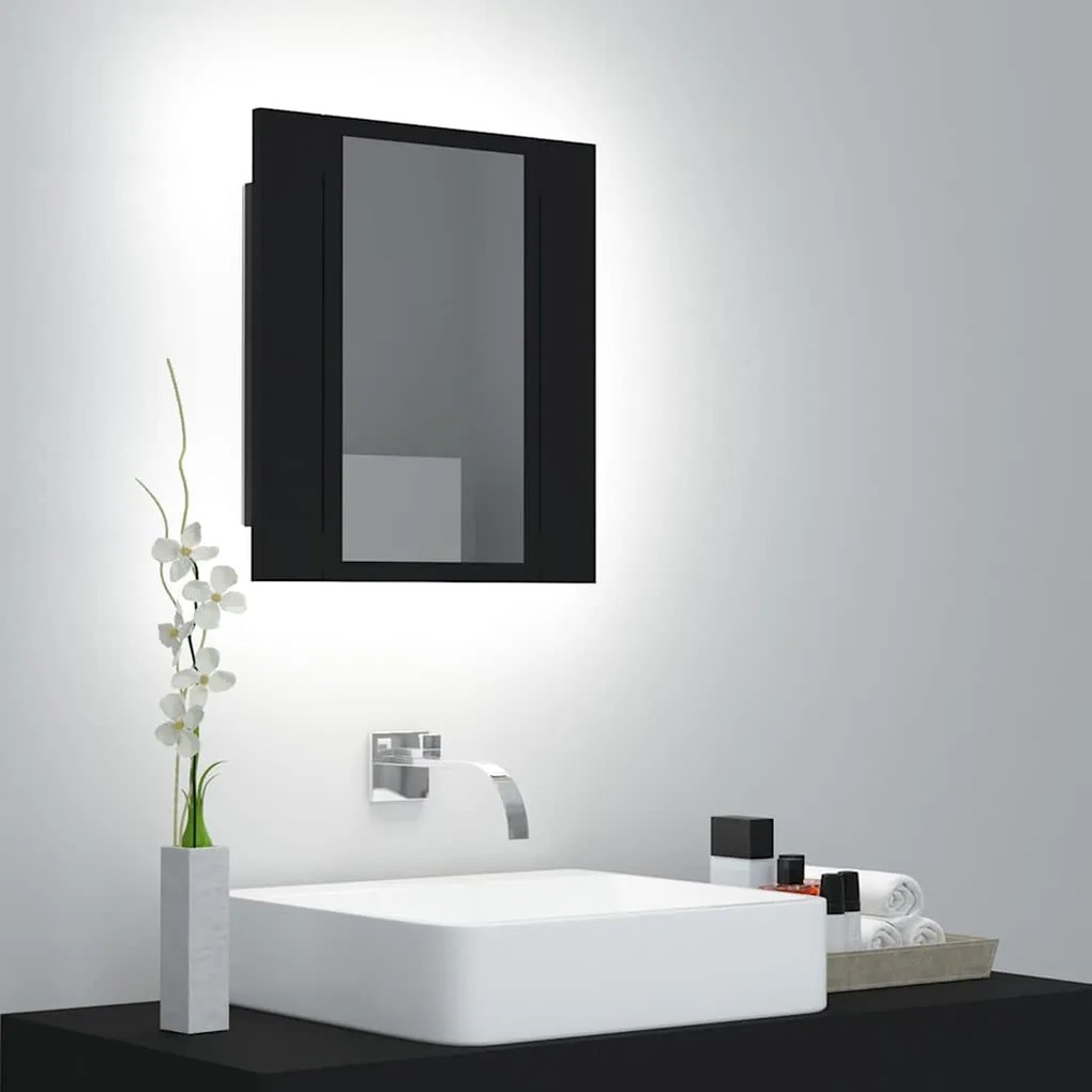 vidaXL Dulap de baie cu oglindă &amp; LED, negru, 40x12x45 cm, acril