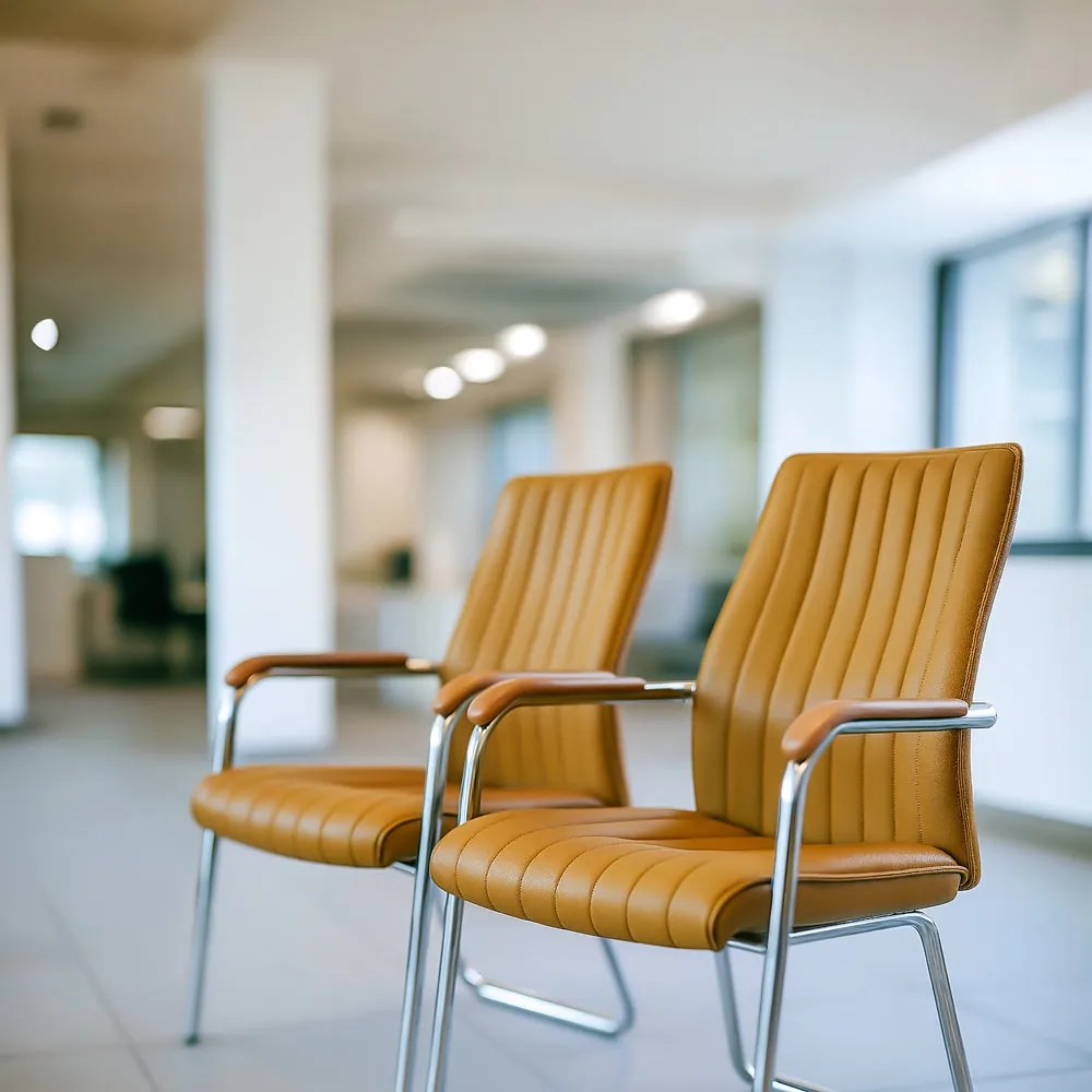 Scaun vizitatori bej HRC 614 din piele ecologică și cadrul metalic rezistent