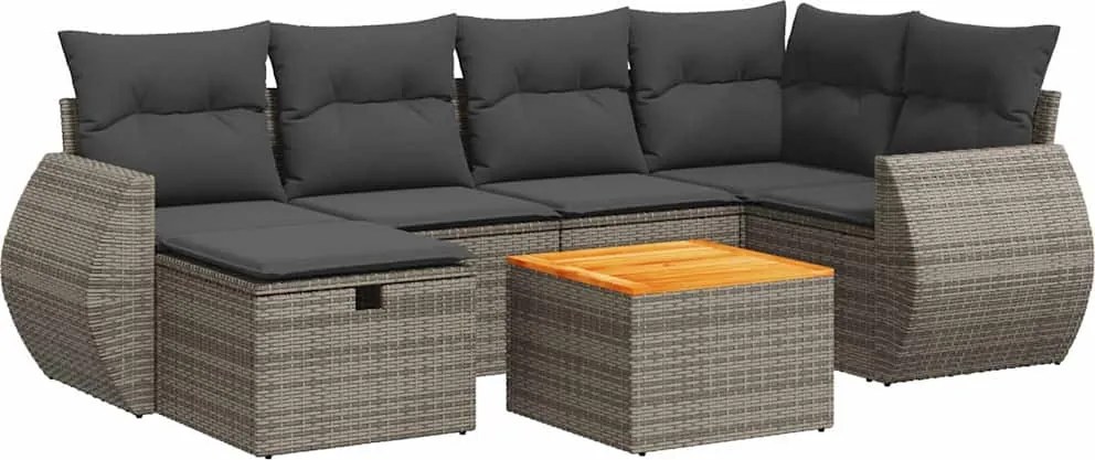 vidaXL Set canapele de grădină, 7 piese, cu perne, gri, poliratan