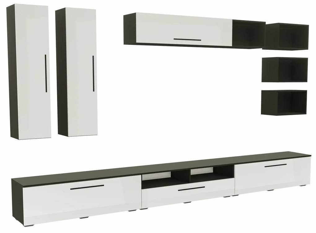 Living haaus Haga V5, Alb Lucios/Negru, MDF,L 360 cm