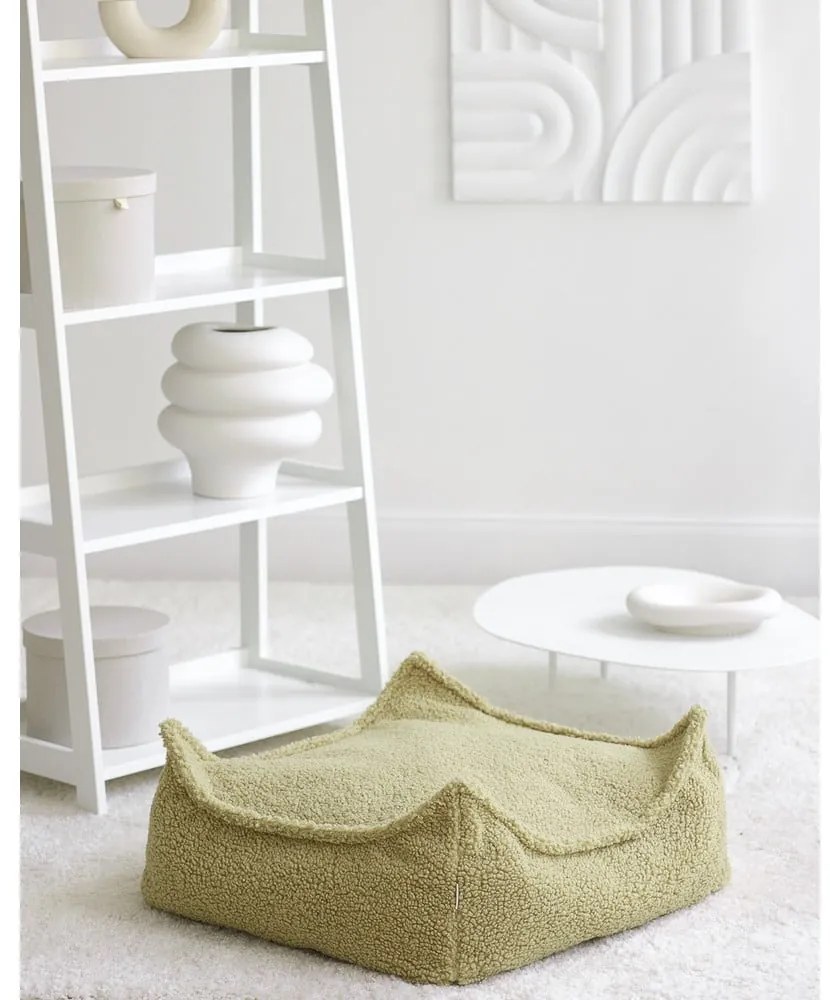 Fotoliu puf pentru copii verde cu tapițerie din țesătură bouclé Square – Wigiwama