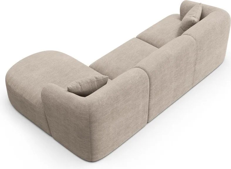 Colțar maro deschis cu tapițerie din catifea reiată (cu colț pe partea dreaptă/cu șezlong) Campi – Cosmopolitan Design